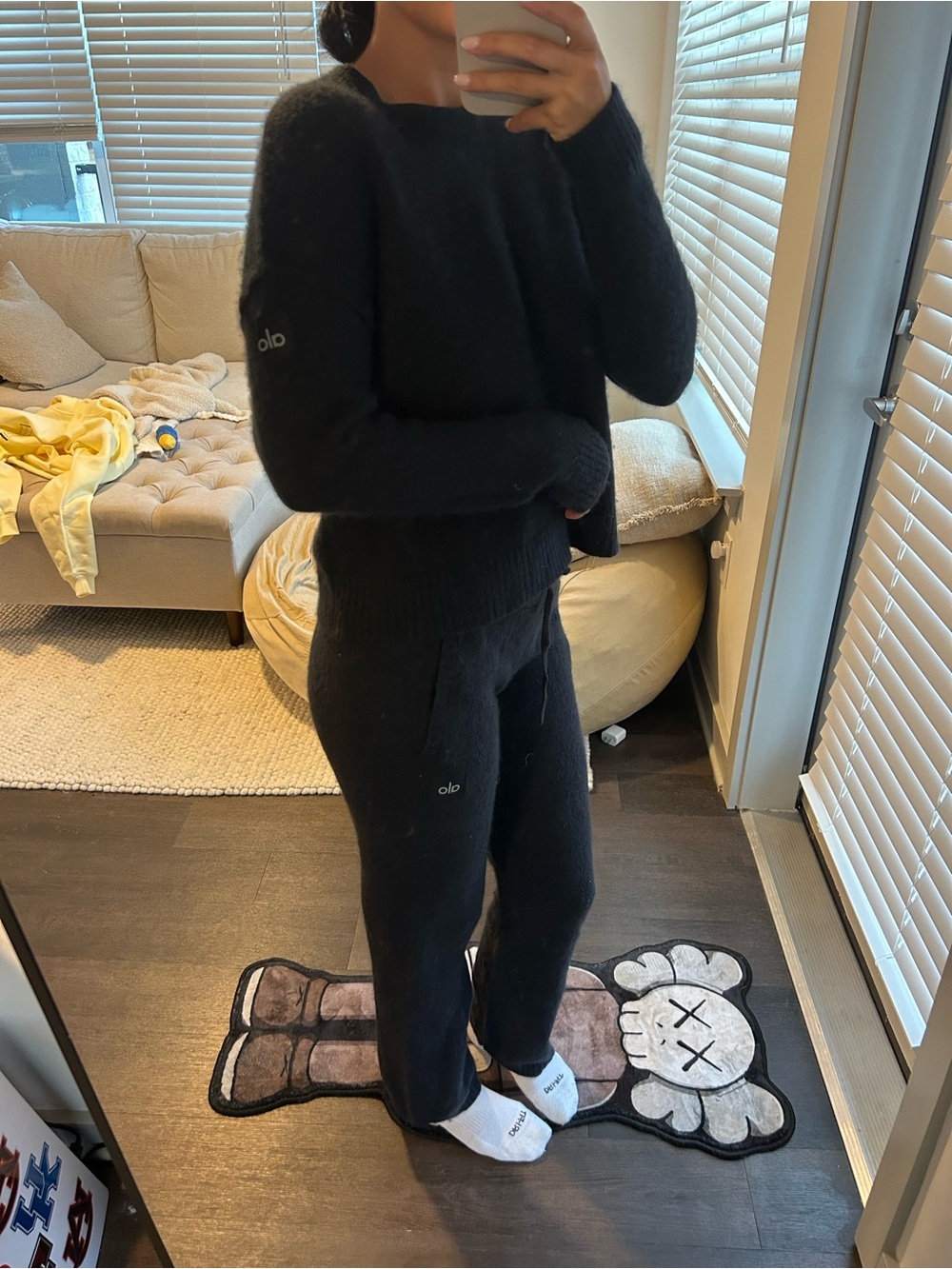 ALO Yoga Black Fuzzy Crewneck Sweater